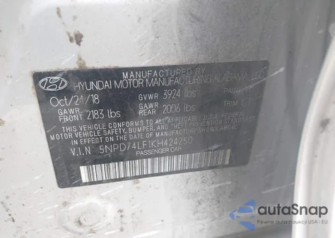 2019 Hyundai Elantra Se z USA, uszkodzony, nr VIN 5NPD74LF1KH424250